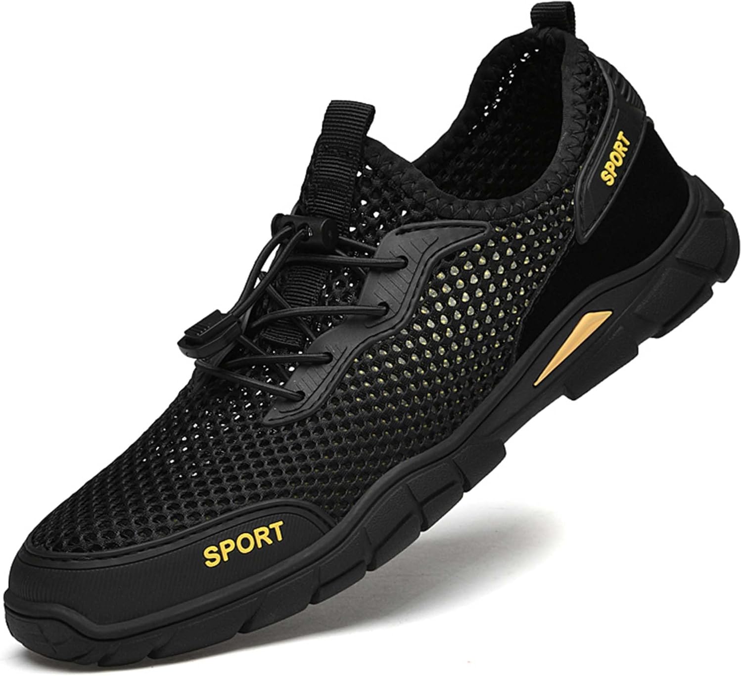 

Мужские кроссовки из сетки, легкие дышащие мужские прогулочные кроссовки из сетки, босоножки для мужчин, противоскользящие, износостойкие, прочные, удобные с регулируемой застежкой-браслетом Vtiao, черный