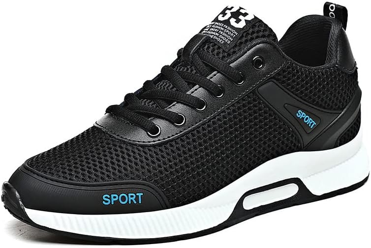 

Мужские дышащие кроссовки с сеткой, шнуровкой и незаметной платформой 2,3 см, низкие, для улицы, с нескользящей легкой амортизацией, прогулочные Elshtide, черный