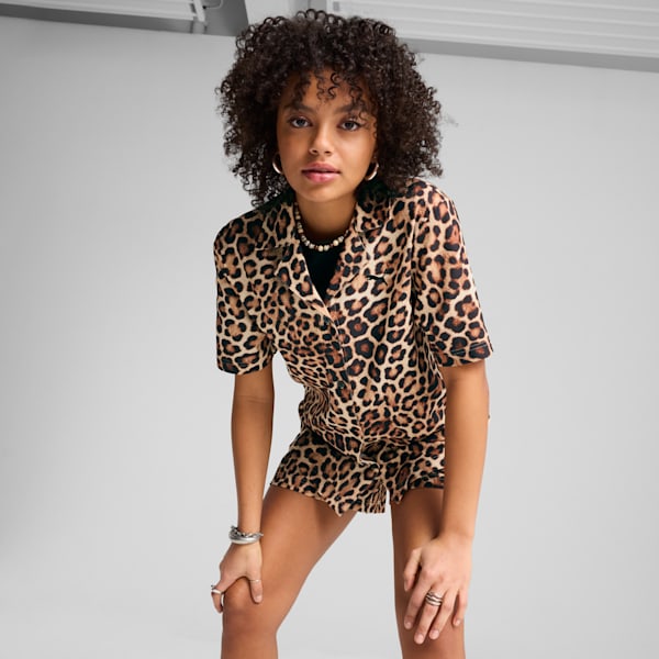 

Женская свободная тканая рубашка с принтом по всей поверхности Leo Luxe Puma, белый