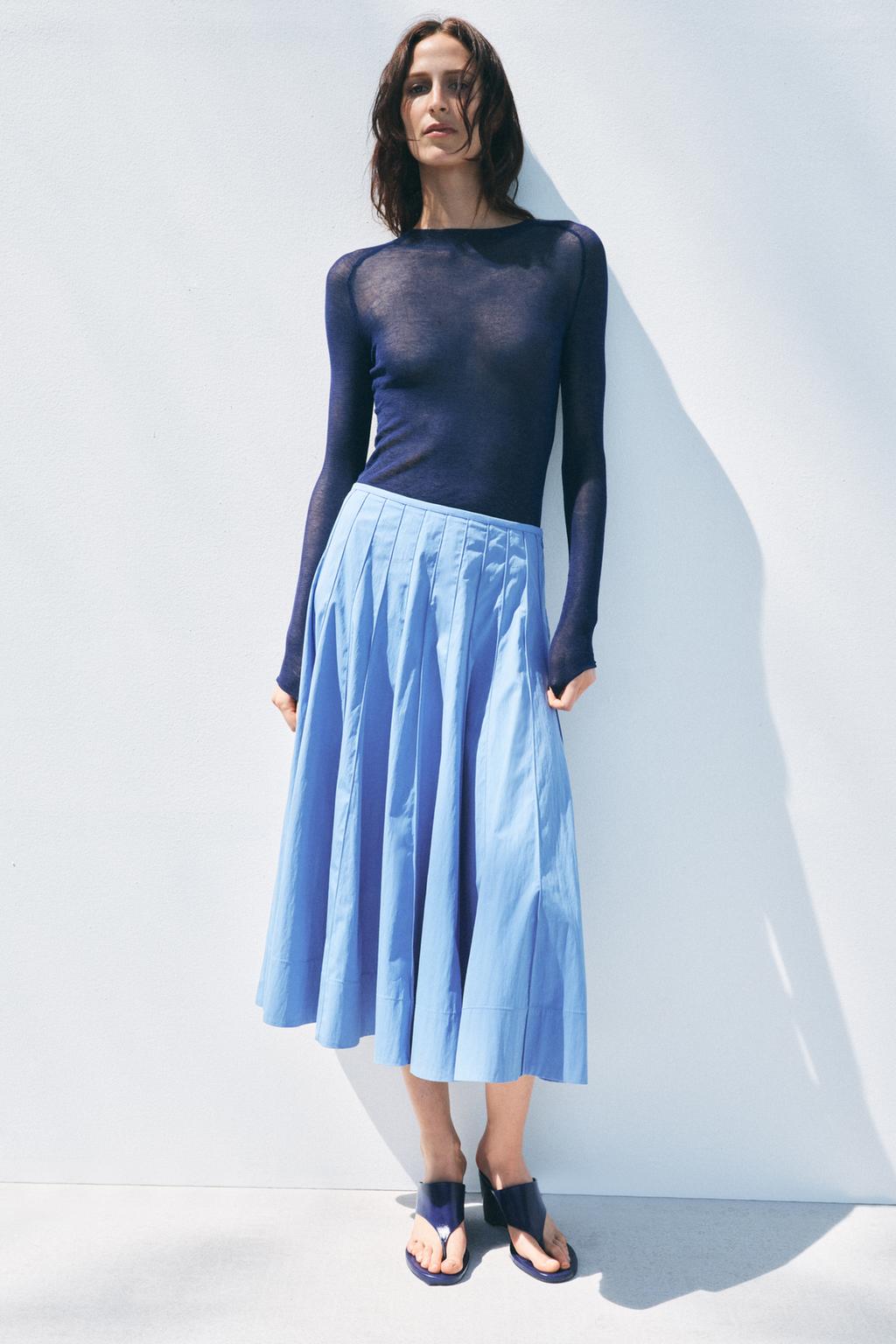 

Расклешенная юбка миди ZARA, цвет Faded sky blue