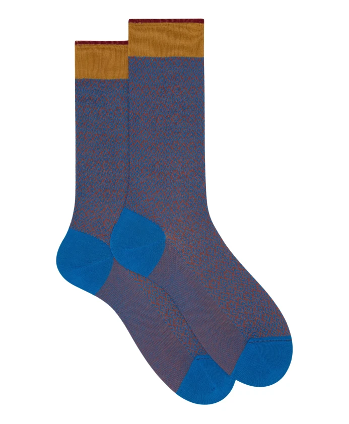 

Мужские короткие светло-голубые хлопковые носки с геометрическим тканым узором Gallo, мультиколор