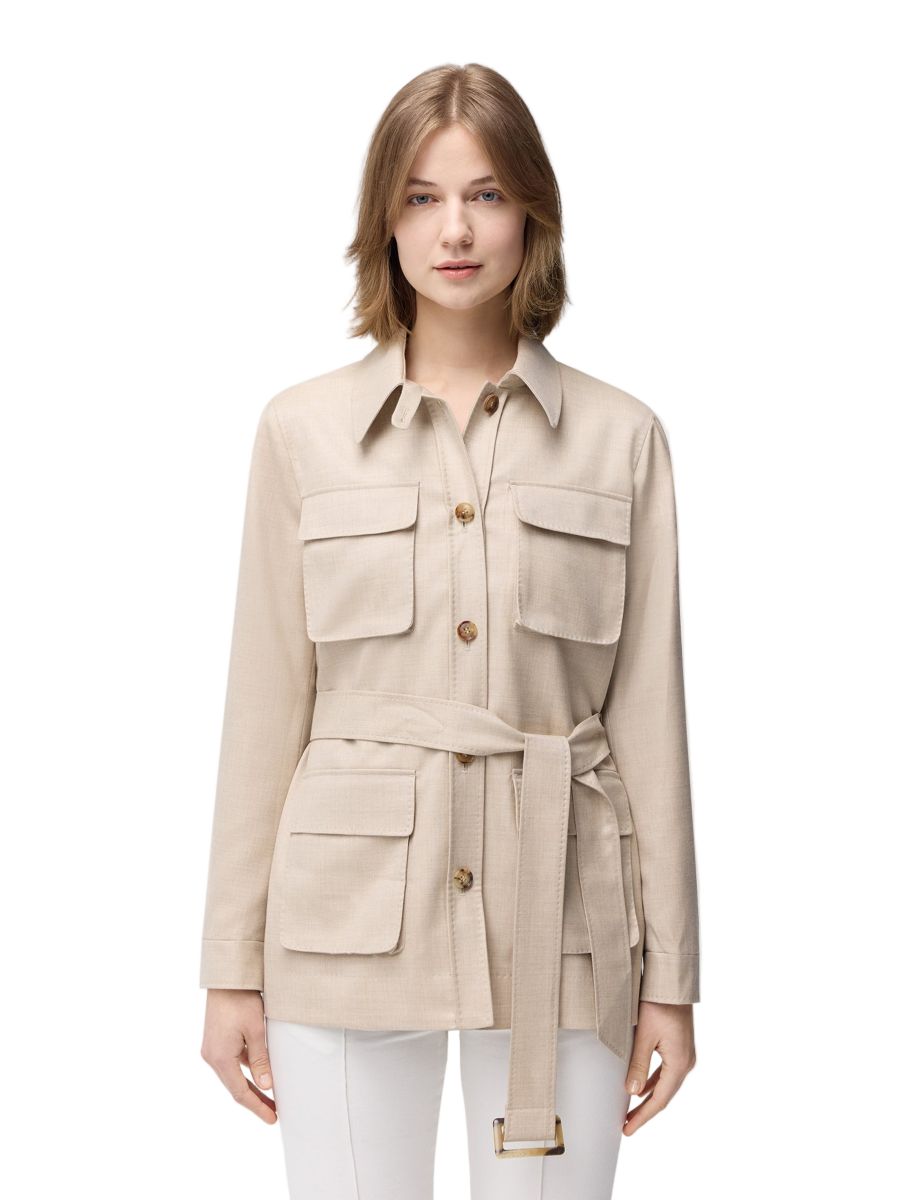 

Женская кашемировая куртка-сафари с поясом, бежевого цвета Gobi Cashmere, Neutral-fog