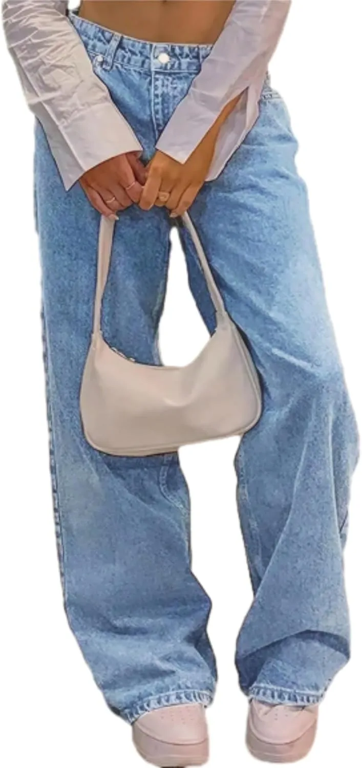 

Прямые джинсы для женщин casual в стиле винтаж с широким кроем boyfriend WGXWGX