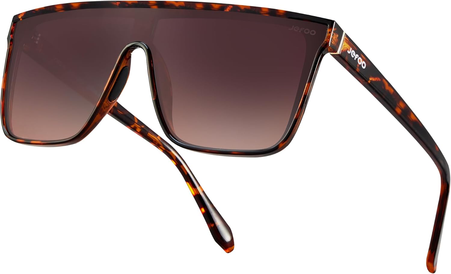

Поляризованные квадратные солнцезащитные очки Jefoo для женщин и мужчин, увеличенного размера, с сиамскими линзами, плоской верхней частью, защитой от УФ-излучения, Tortoise Frame / Brown Lens