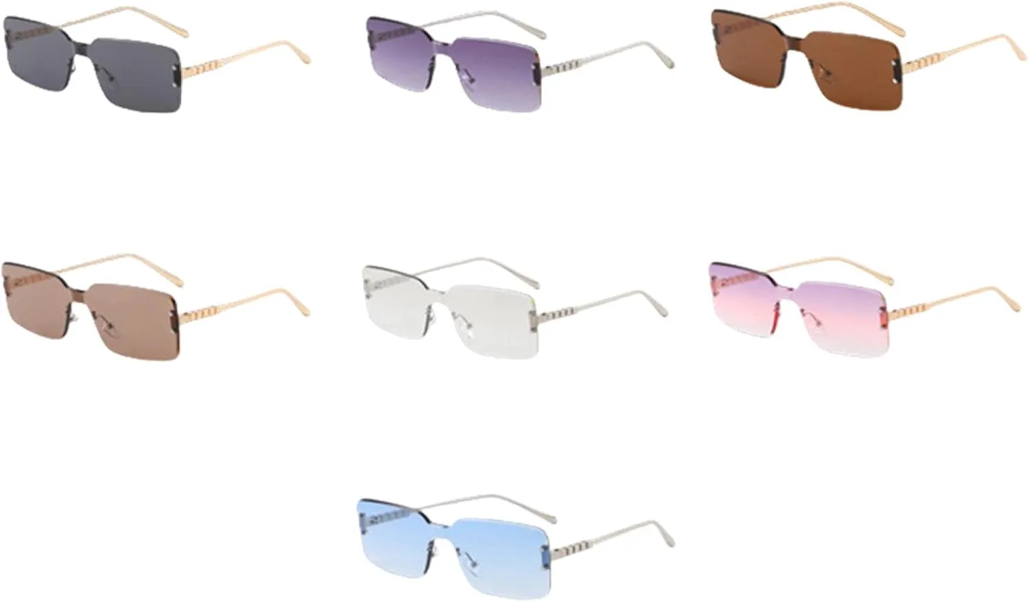 

Модные маленькие прямоугольные солнцезащитные очки без оправы в винтажном стиле, прозрачные, с защитой от УФ-излучения UV400, для мужчин и женщин TKKTLLT, Gray