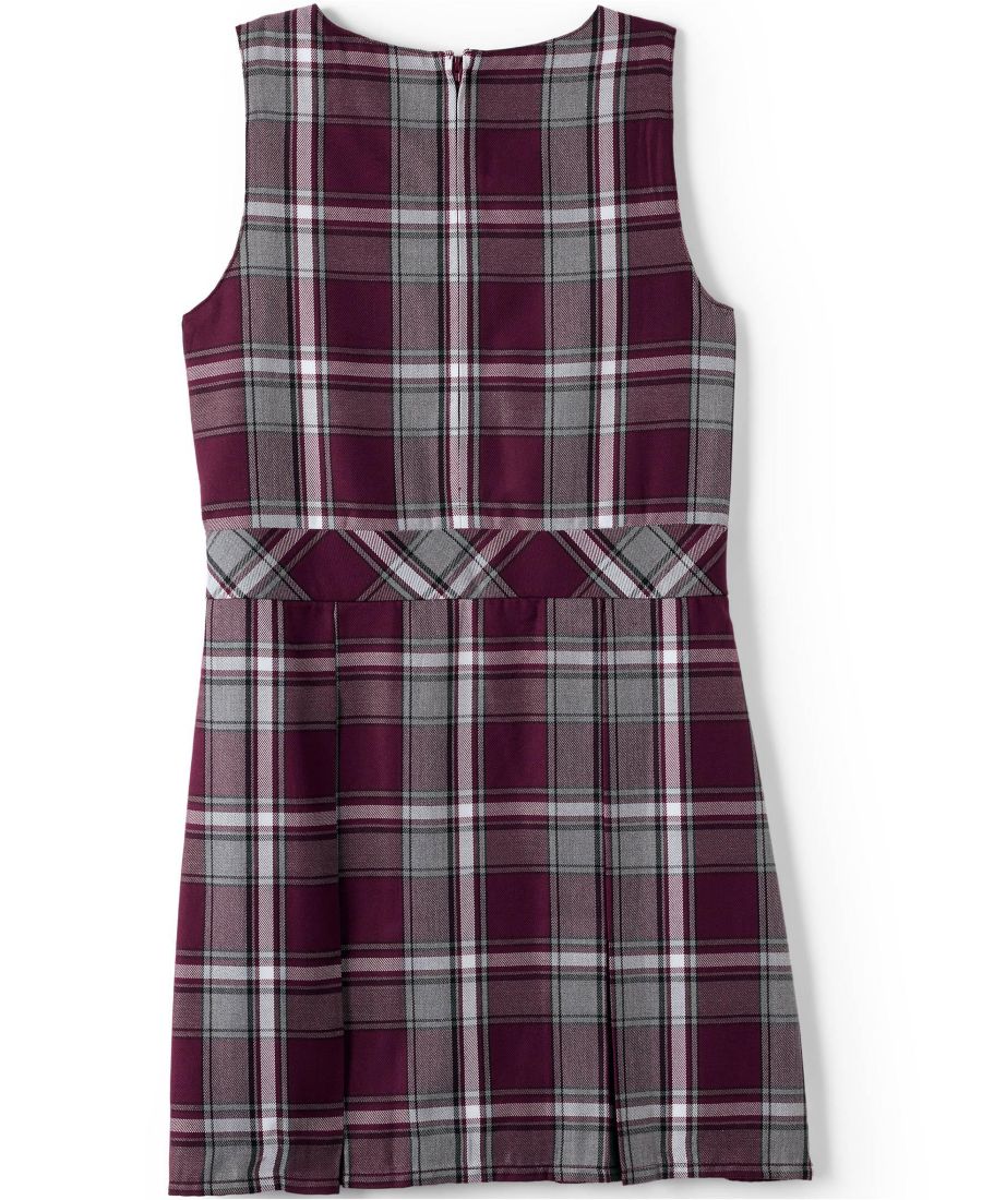 Плэйз-комбинезон до колена для девочек старшего возраста Lands' End, Plaid burgundy/gray — фото 2