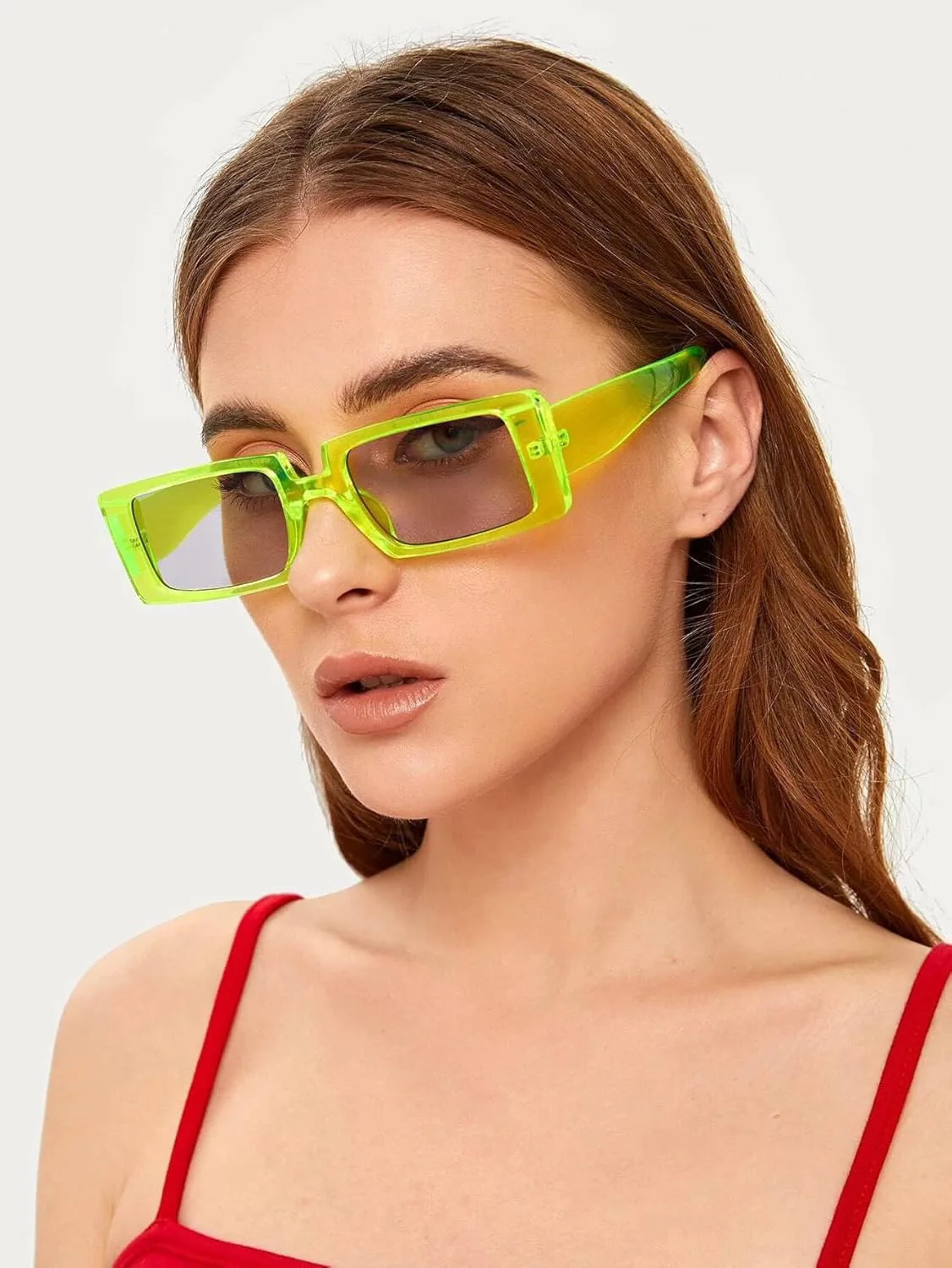 

Солнцезащитные очки SORVINO Trendy Rectangle для женщин в винтажном стиле 90-х, ретро-мода, узкая, стильная квадратная оправа, Green Frame/Light Grey Lens