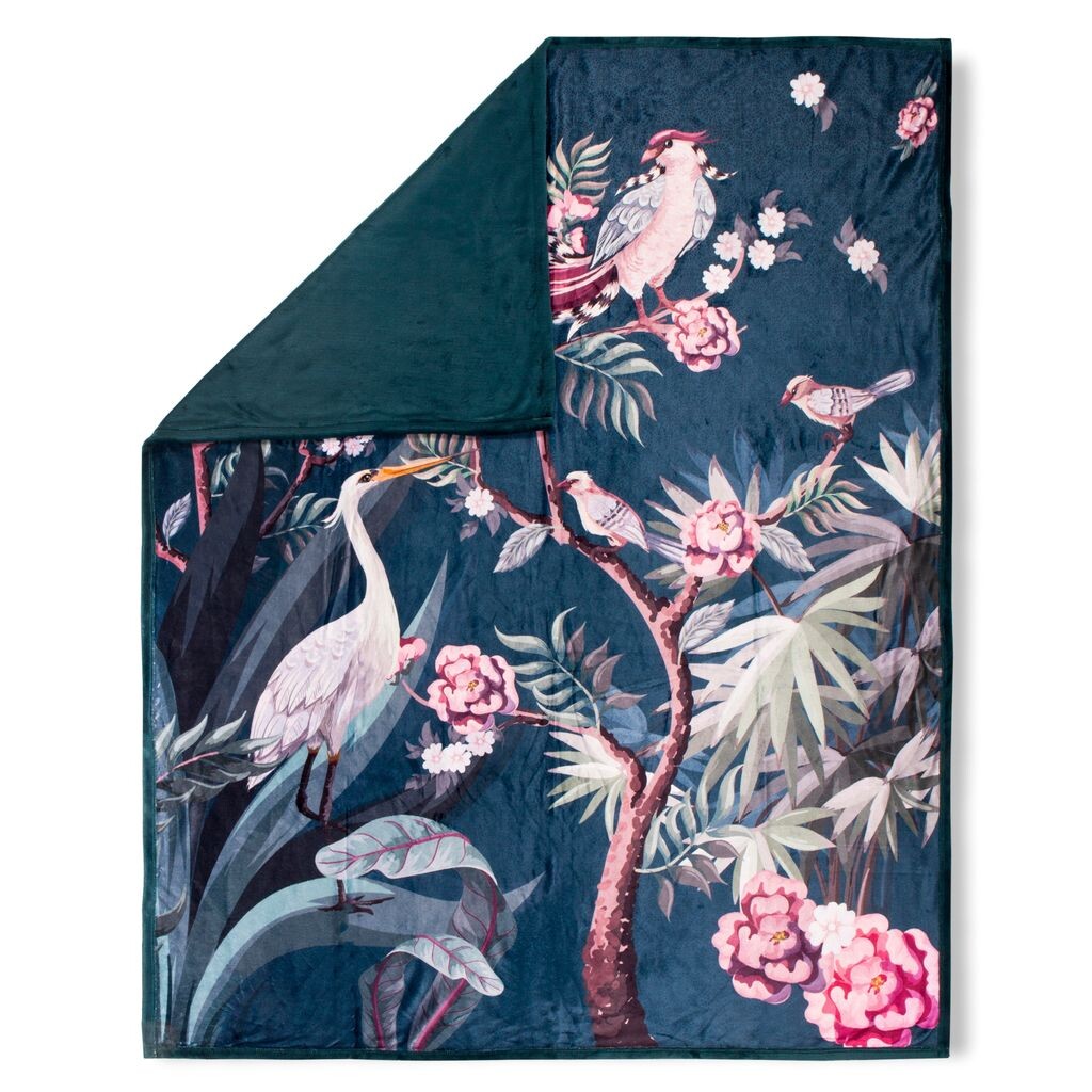 

Плед Descanso с цветами - 130х160 см - 100% поливелвет Muller Textil, бирюзовый