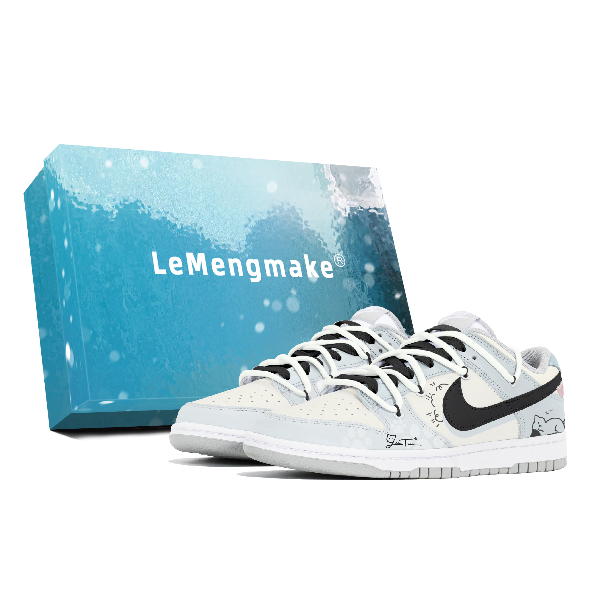 

Nike Кроссовки для скейтбординга Dunk Joy Lemon, износостойкие и нескользящие, с низким верхом, мужские, сине-белые