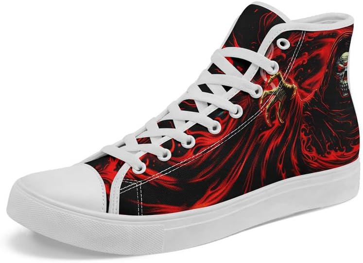 

Женские/мужские модные высокие кеды на шнуровке AWSOLE с черепом, черные текстильные кроссовки, нескользящие, удобные для повседневной носки и прогулок