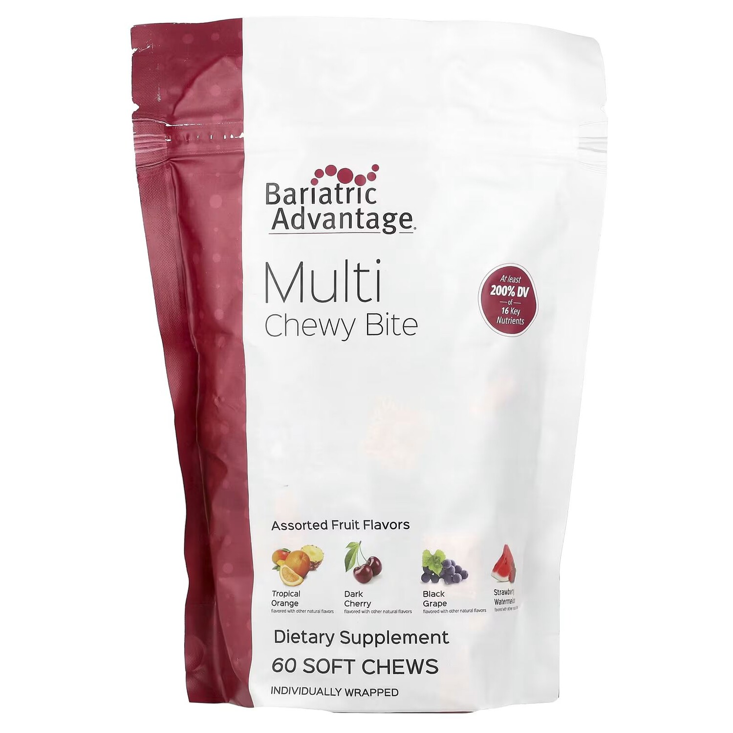 

Multi Chewy Bite, Фруктовое ассорти, 60 мягких жевательных конфет Bariatric Advantage