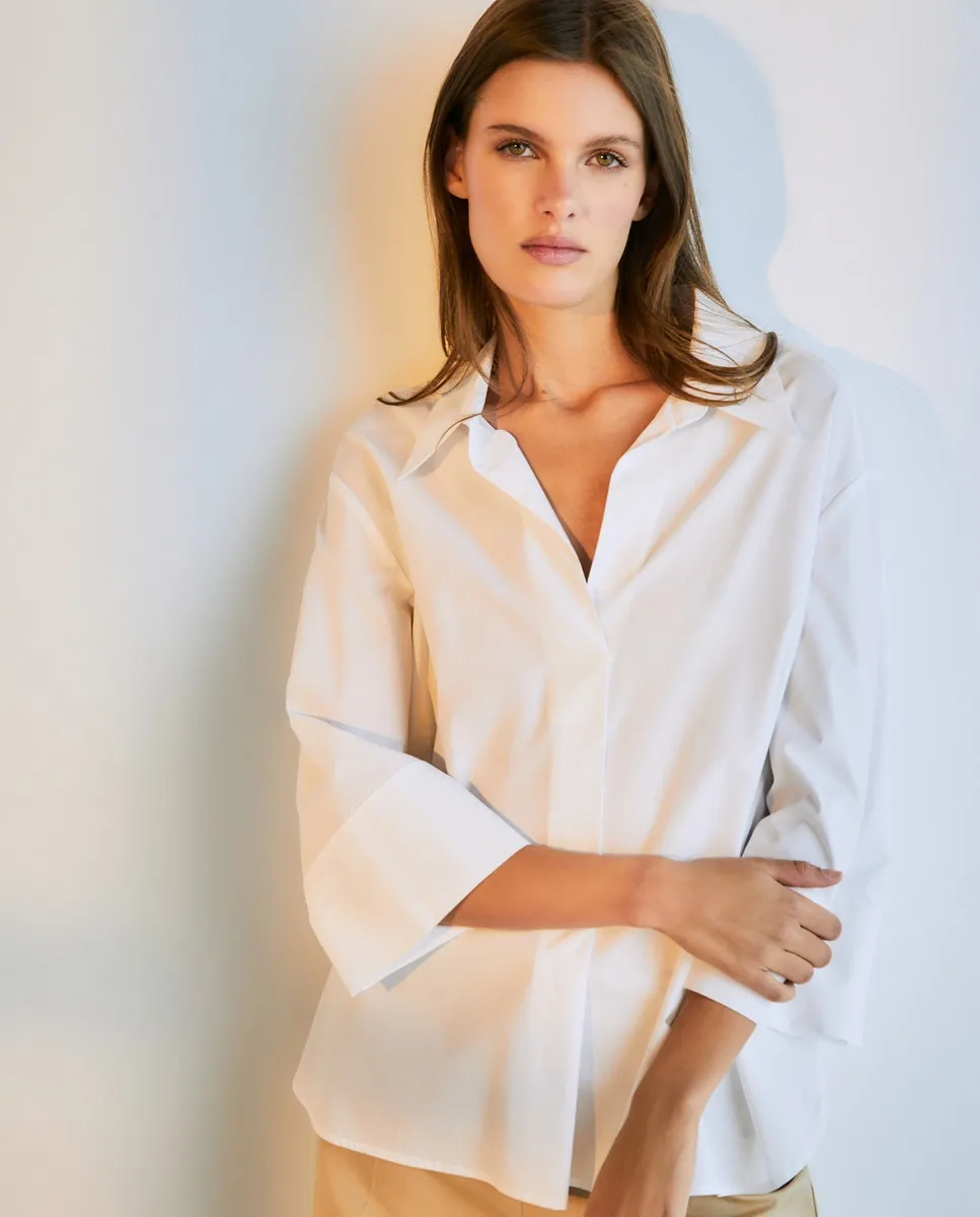 

Топ из поплина с длинными рукавами Woman El Corte Inglés, белый