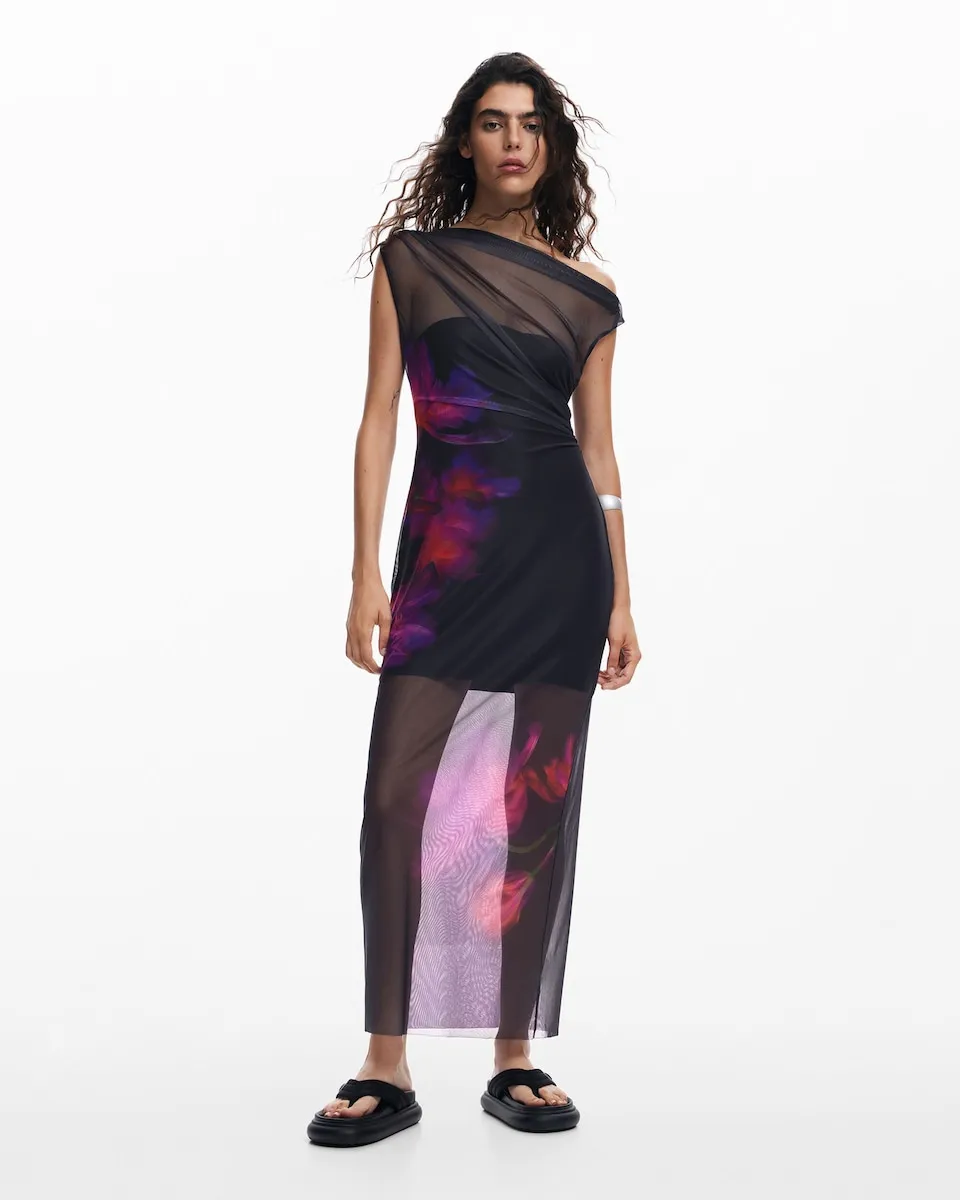 

Платье из тюля с цветочным принтом Desigual, черный