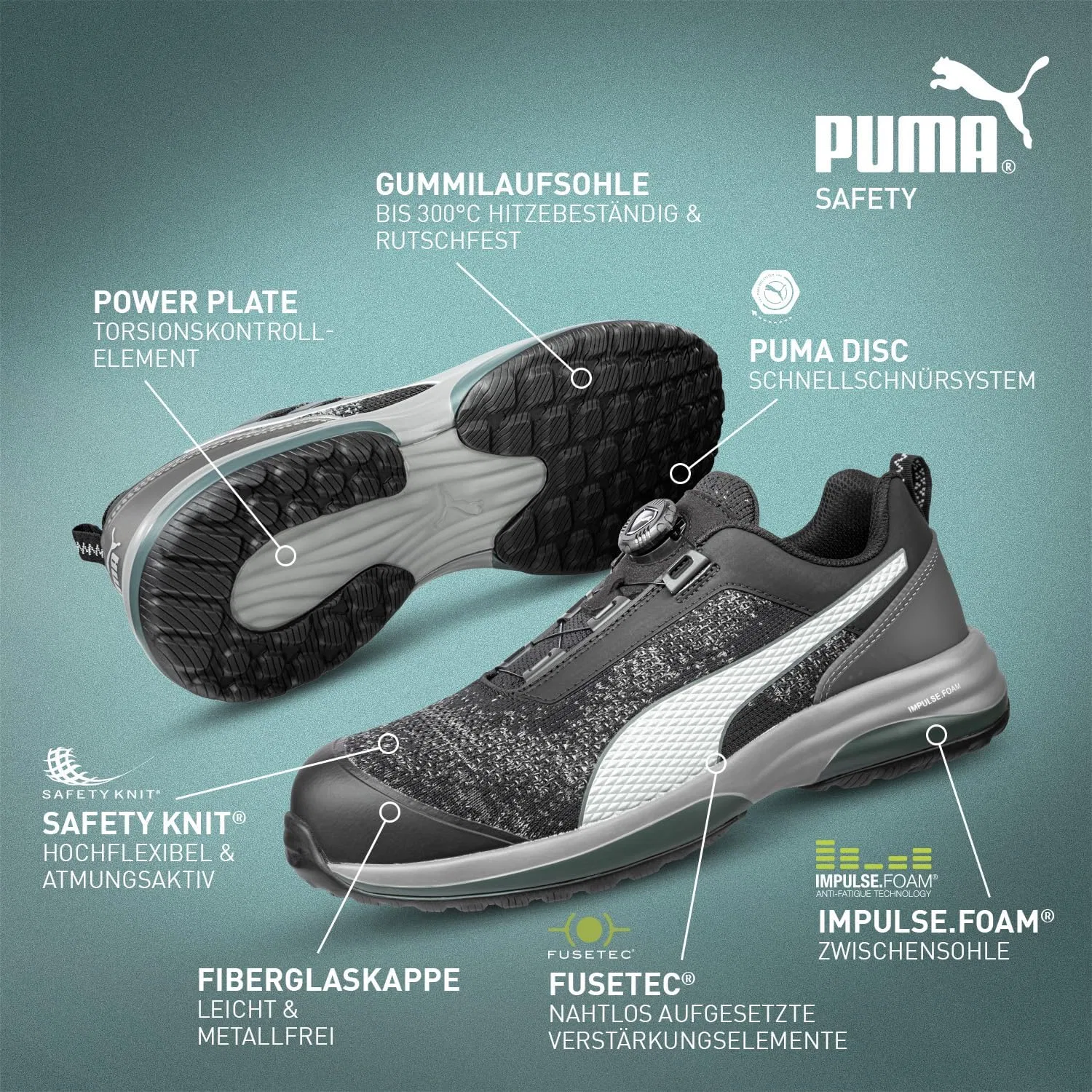 Защитные кроссовки PUMA Safety Charge Black Low, размер 44 — фото 2