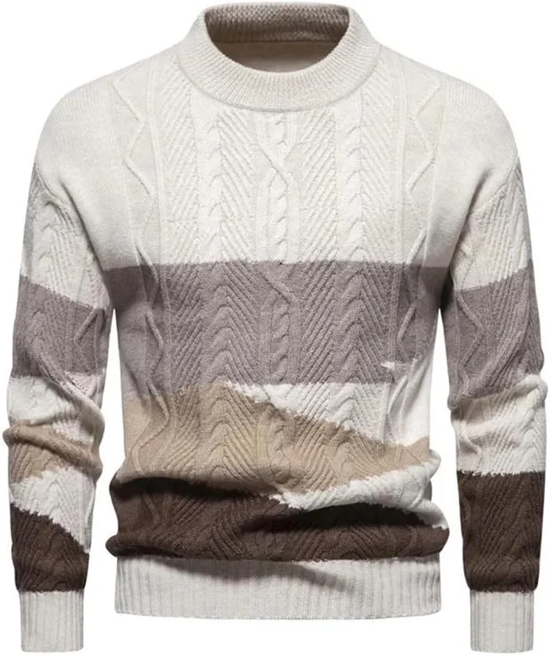 

Мужской свитер с воротником-стойкой и асимметричным цветным узором Dninmim