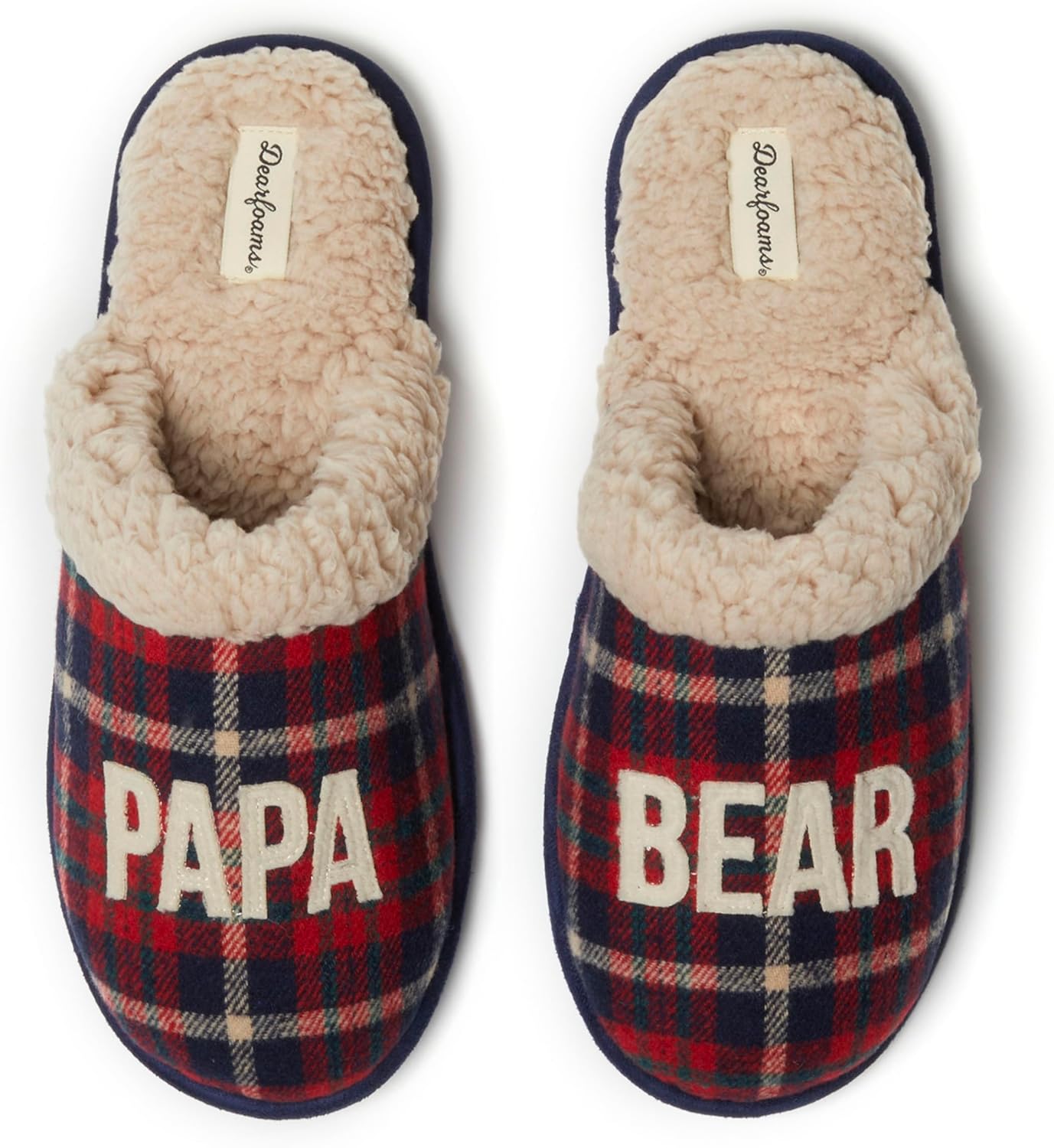 

Мужские тапочки Dearfoams Matching Family Holiday Papa Bear с вышивкой, отделка шерпой, модель Moc Toe, Peacoat