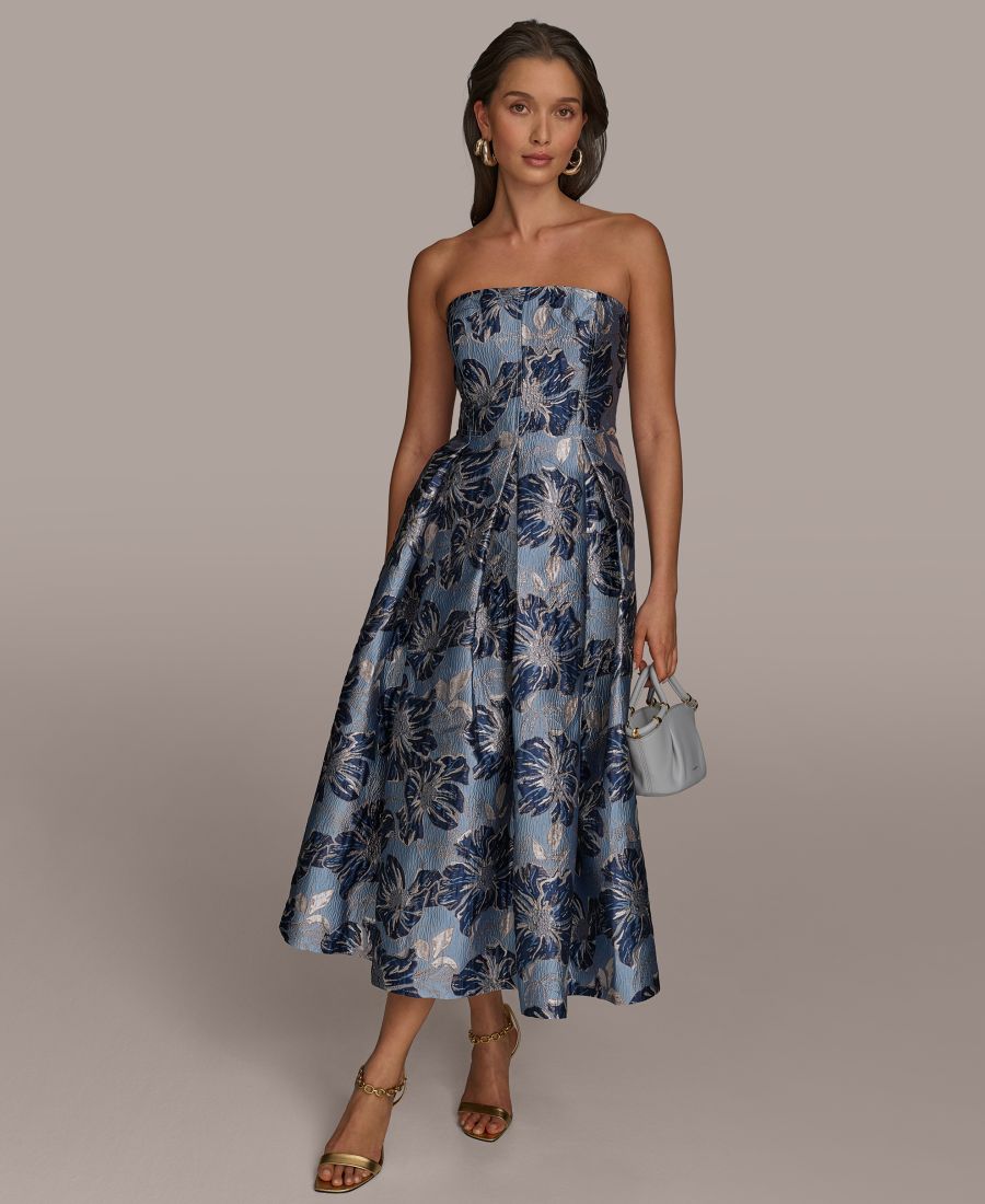 

Женское жаккардовое платье А-силуэта без бретелей Donna Karan New York, Cielo Multi