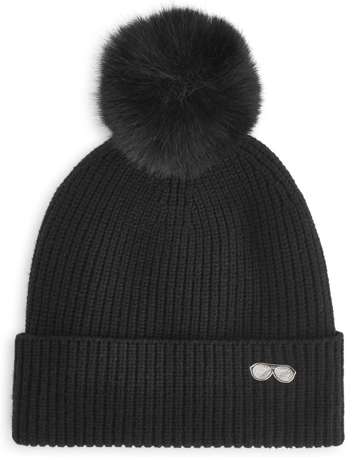 

Женская шапка-бини KARL LAGERFELD в рубчик с булавкой для солнцезащитных очков и меховым помпоном, Black