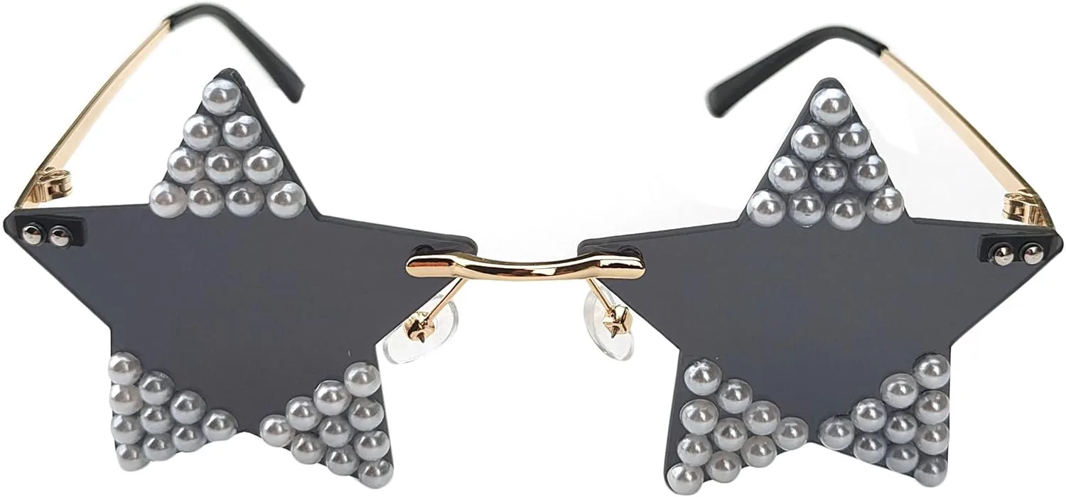 

Солнцезащитные очки Willochra без оправы в форме звезды, стильные солнцезащитные очки для женщин, для вечеринок, с жемчужными стразами и пентаграммой, Black