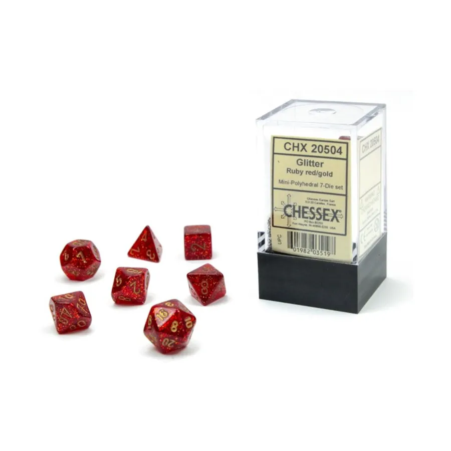 

Мини-набор Poly Poly — блестящий рубиново-красный с золотом (7), Dice - Miniature 10mm & 5mm (Chessex)