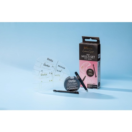 Набор для бровей Multiset Black Brow Tweezers Eyebrow Pomade Stencils Eyebrows Shape Guarantees Smudge-Free Makeup All Day Long Longstay Formula 4ml — фото 2
