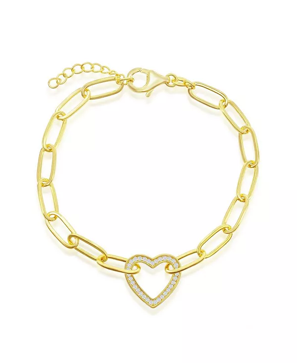 

Браслет в форме сердца-скрепки из стерлингового серебра или позолоченного серебра с фианитами Simona, gold