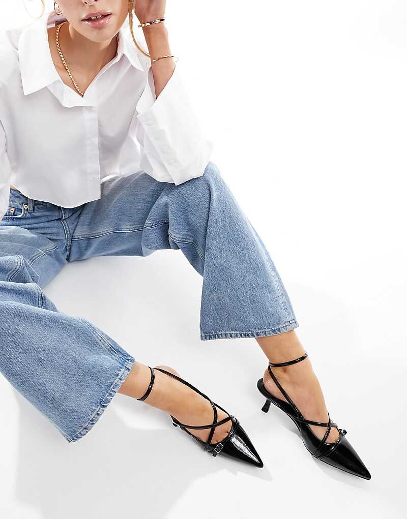 ASOS DESIGN Wide Fit – Scottie – черные туфли на каблуке-уточке с пряжками — фото 4