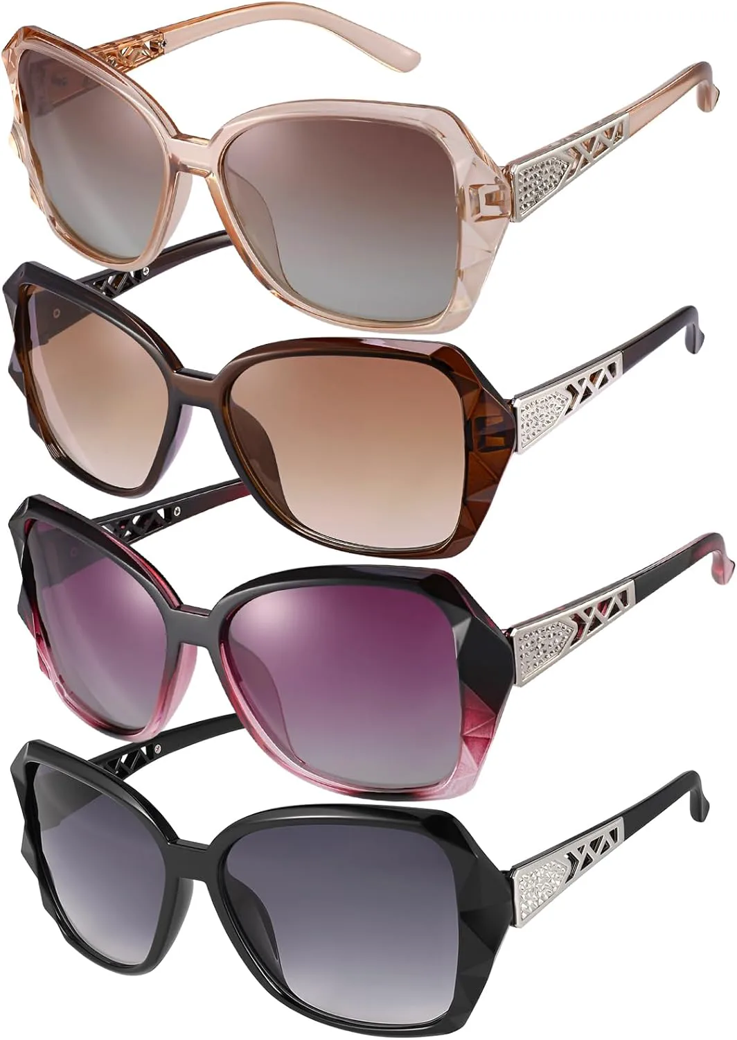 

DragonflyDreams 4 шт. женские большие солнцезащитные очки, защита от УФ-излучения UV 400, классический тренд, блестящая большая оправа, Polarized -Multicolor