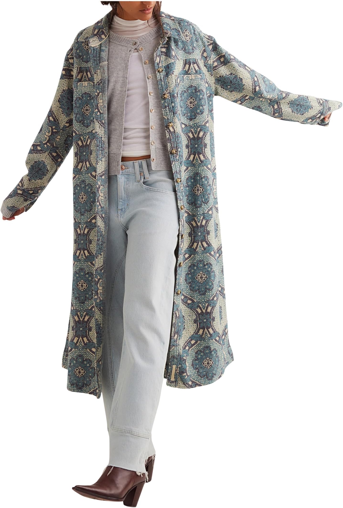 

Куртка Free People We The Free Brick Lane Jacquard Maxi Shirt Jacket, цвет Blue Combo