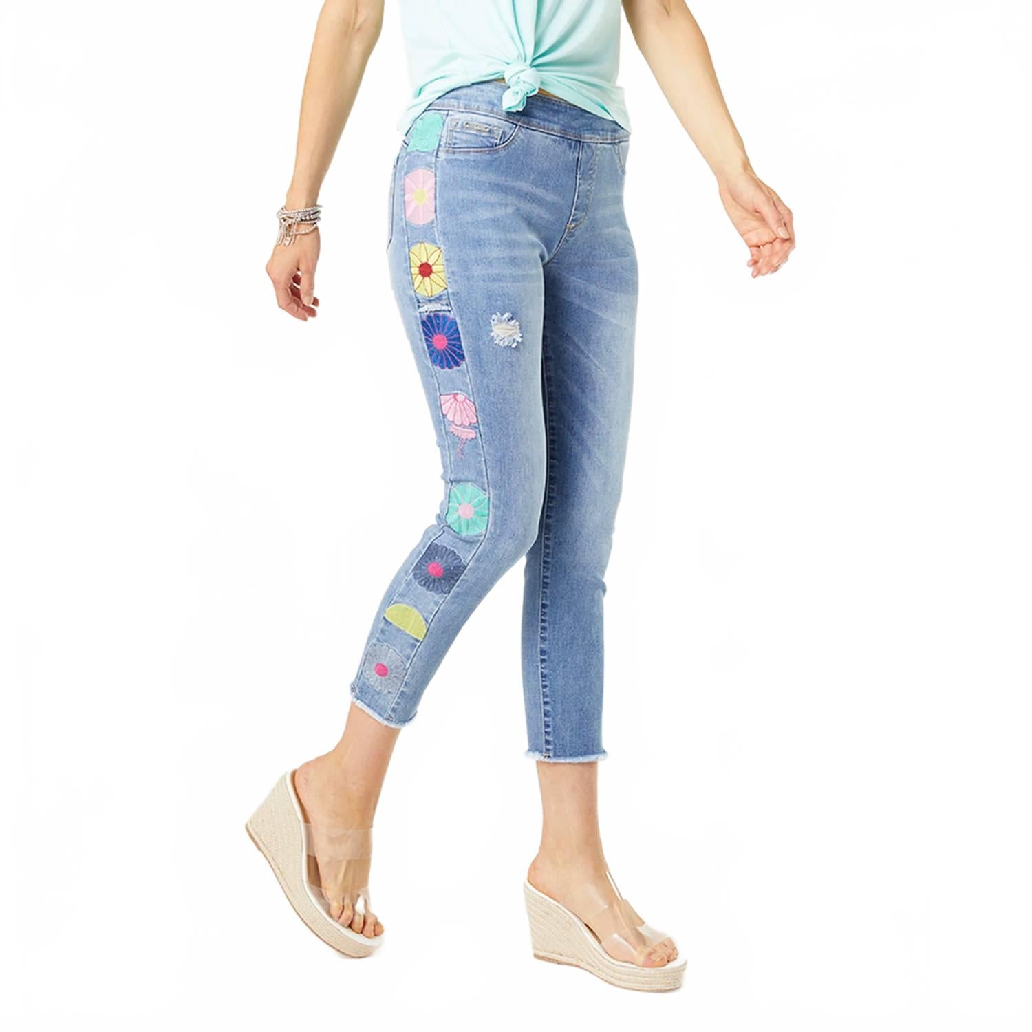 

Узкие капри джинсы с цветочной вышивкой по боку в синем цвете COCO + CARMEN