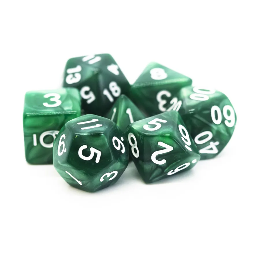 

Поли-набор Зеленый с белым (7), Acrylic-Resin Dice - Pearl Drop