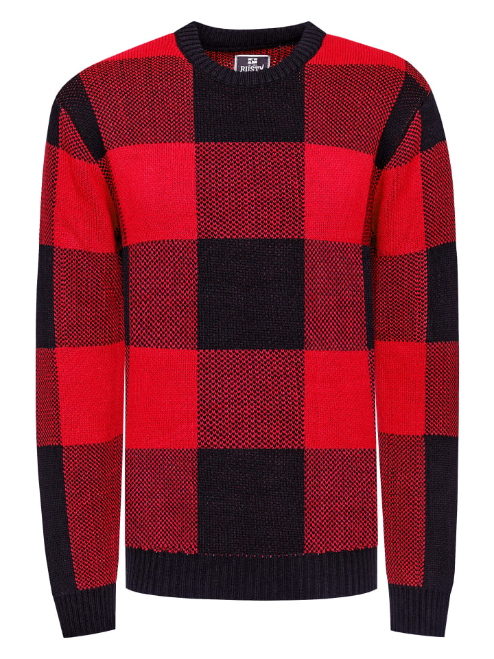 

Плотный контрастный свитер крупной вязки в черно-красную клетку Rusty Neal