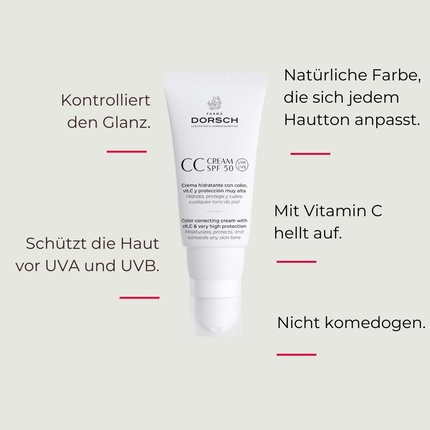 FARMA DORSCH CC Cream SPF 50 Тонирующий дневной крем с солнцезащитным эффектом Тонирующий увлажняющий крем для макияжа Тонирующий солнцезащитный крем для лица с витаминами С и Е 50 мл — фото 2