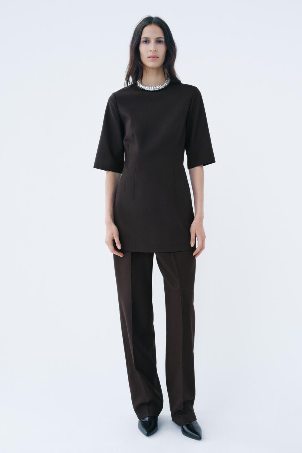 

Минималистские брюки ZARA, темно-коричневый