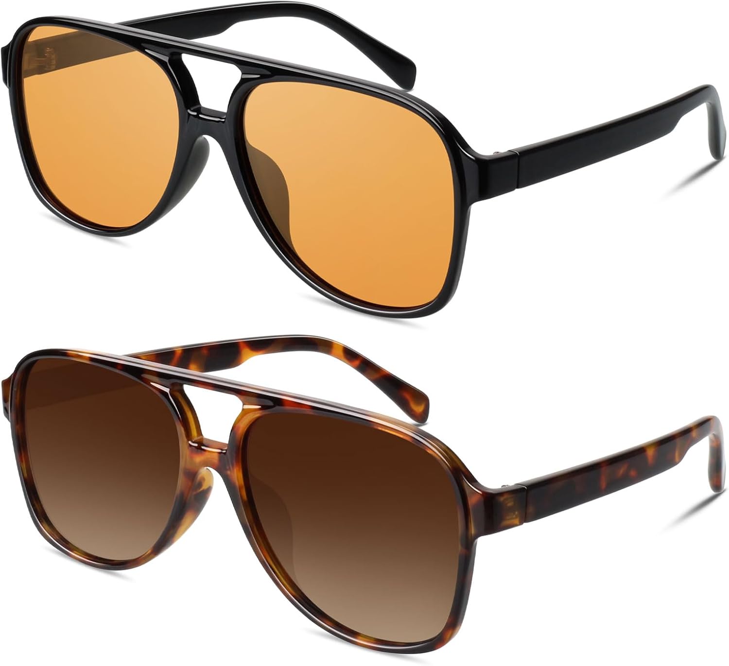 

Солнцезащитные очки GQUEEN Retro Pilot для женщин и мужчин, поляризованные, в стиле 70-х, квадратные, с двойной перемычкой, защита от УФ-излучения UV400, 2 Glossy Black Frame/Night Vision Lens & Tortoise Frame/Gradient Brown Lens