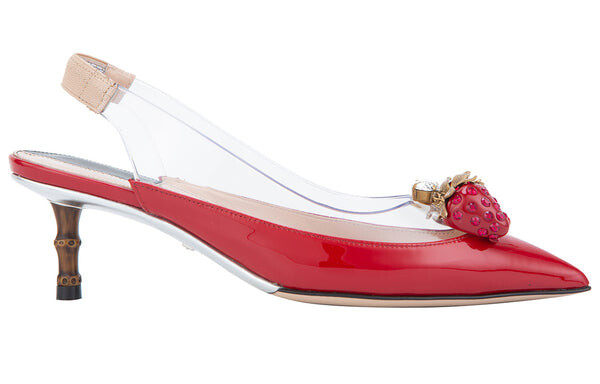 Сандалии large strawberry logo mid-top fashion high heels red sandals Gucci, красный — фото 2