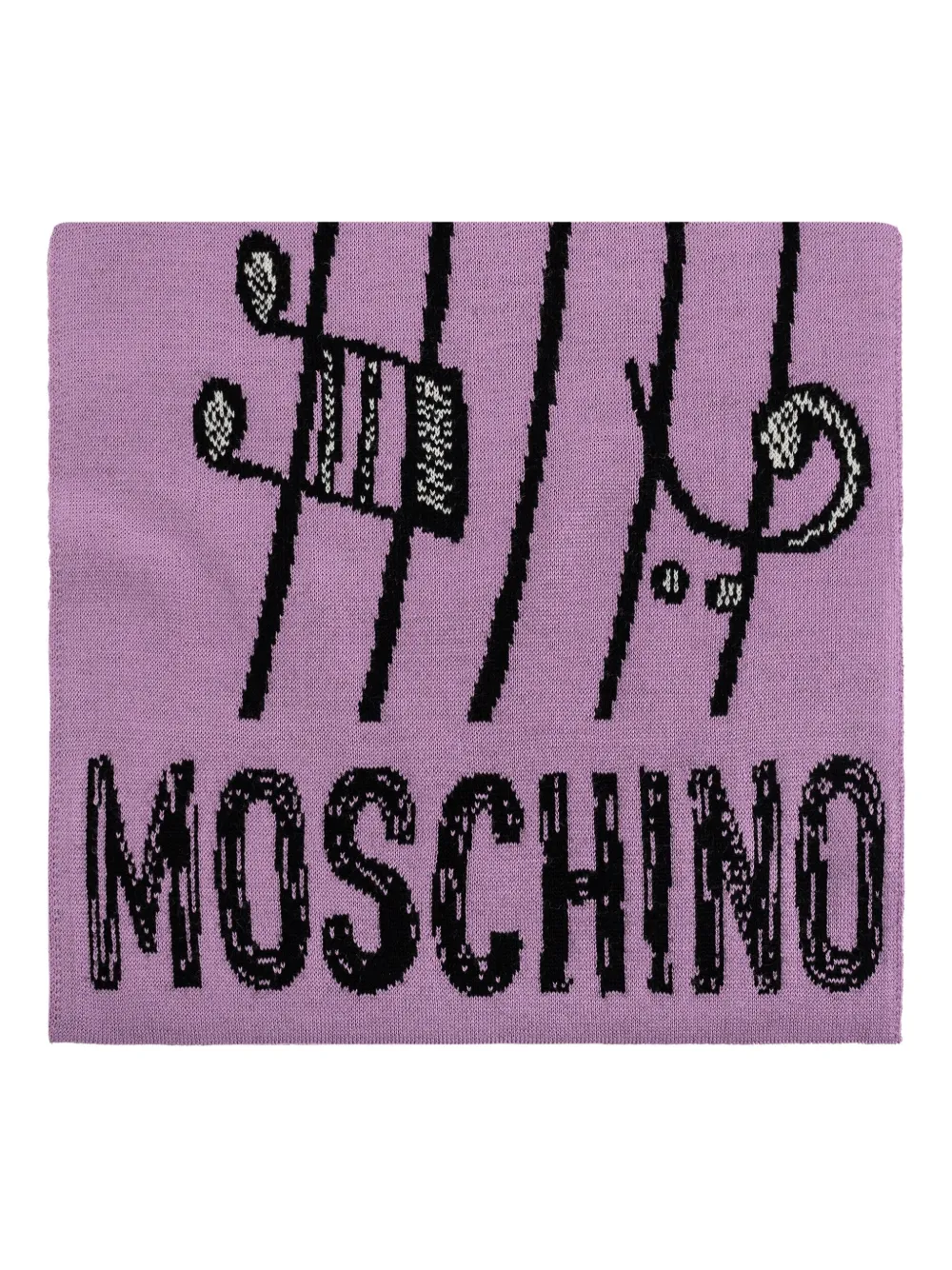 

Шарф с плюшевым мишкой и интарсией Moschino, фиолетовый