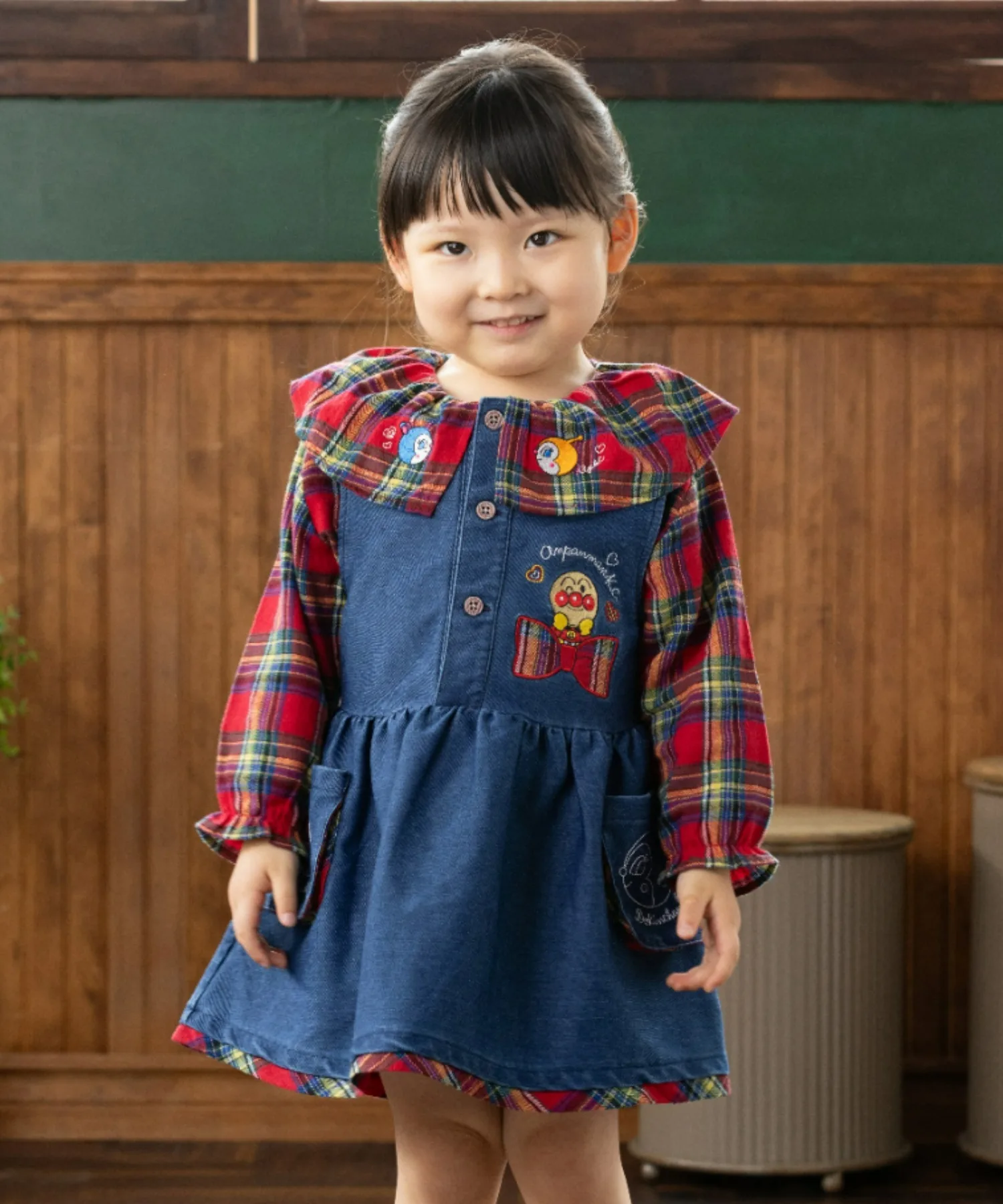 Детская блузка с кружевным воротником и вышивкой ANPANMAN KIDS COLLECTION зеленая — фото 3