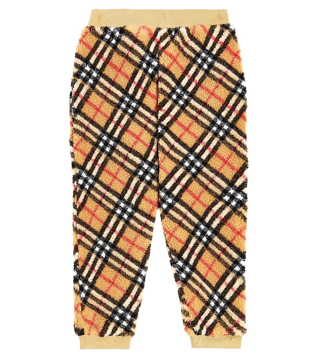 Флисовые спортивные брюки в клетку burberry Burberry Kids, бежевый — фото 4