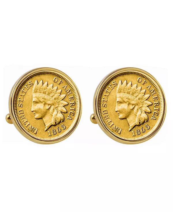 

Запонки в форме индийского пенни с золотым покрытием в стиле 1800-х годов American Coin Treasures, gold