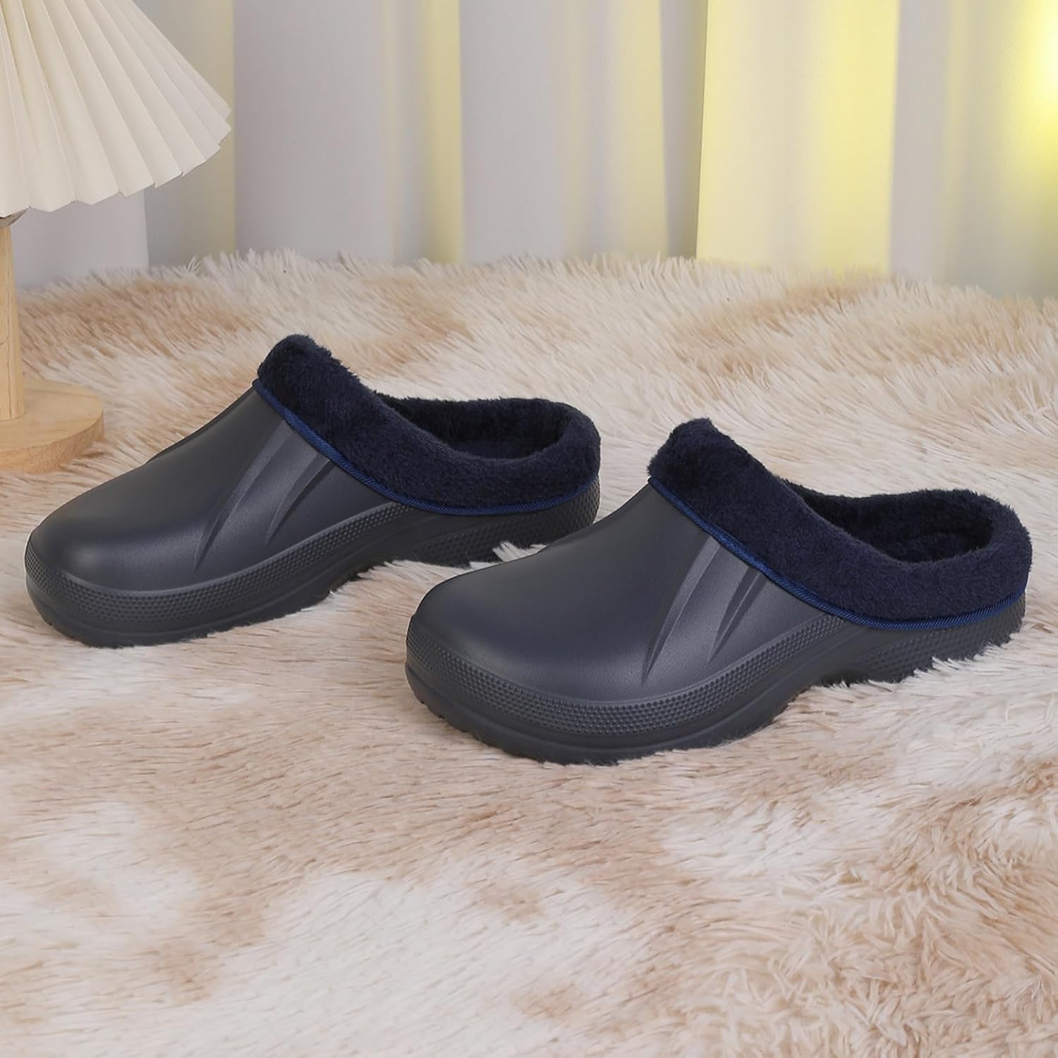 YUKTOPA Unisex из искусственной меховой подкладки- зимняя теплая обувь, слизающие водонепроницаемые домашние тапочки, легкие садовые сабо, мулы для пляжа во дворе, синий — фото 2