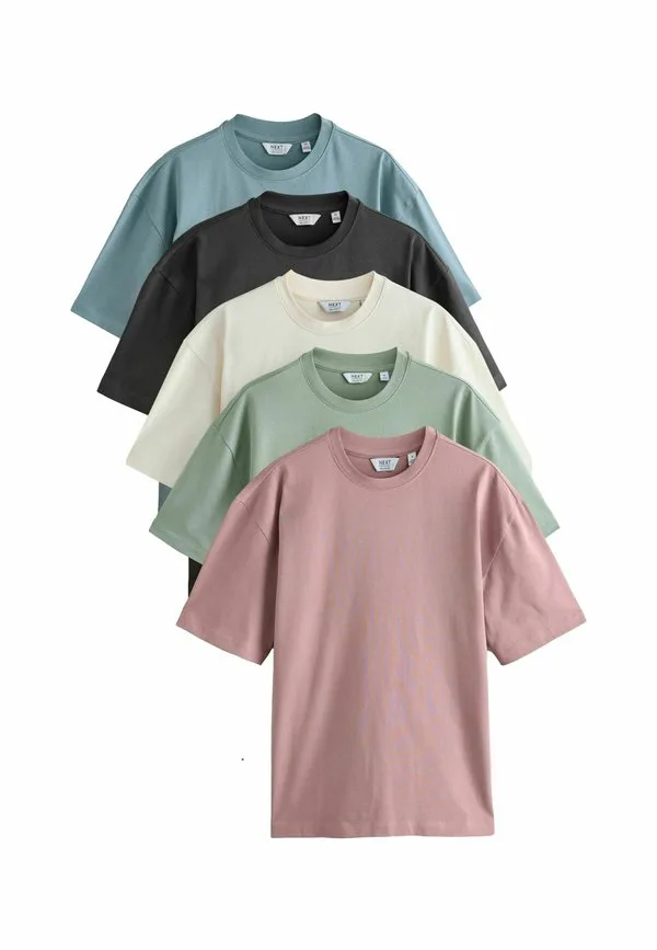 Комплект из 5 базовых футболок стандартного кроя Next, Pastels Green Blue Ecru Slate Pink