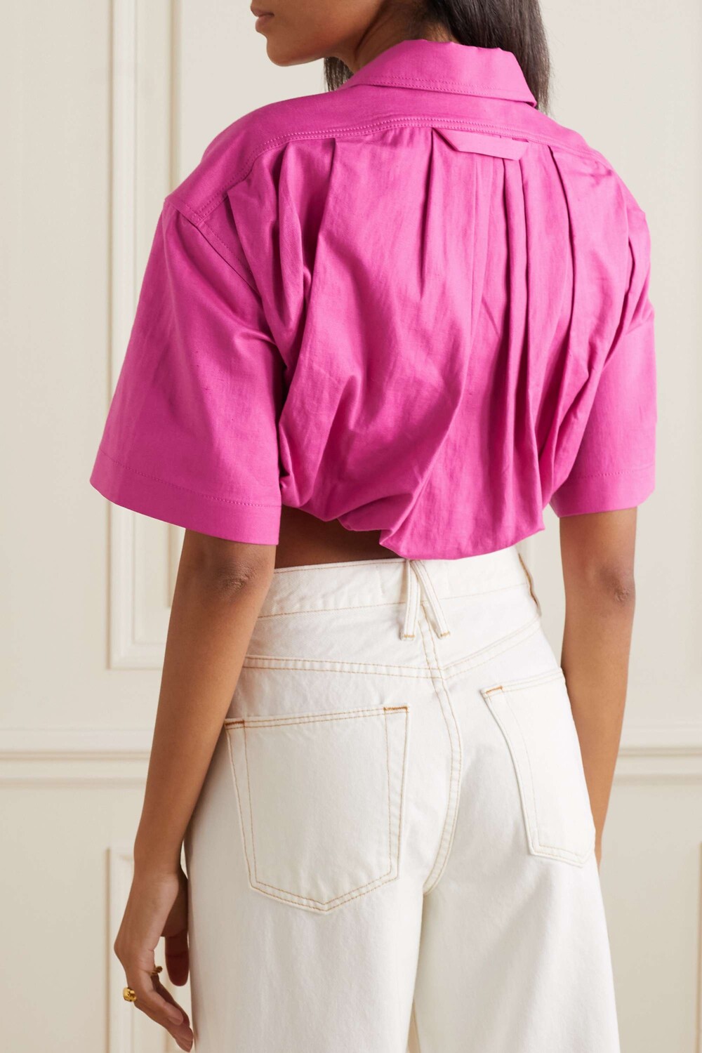 

JACQUEMUS Укороченный топ из смеси хлопка и льна с драпировкой, розовый