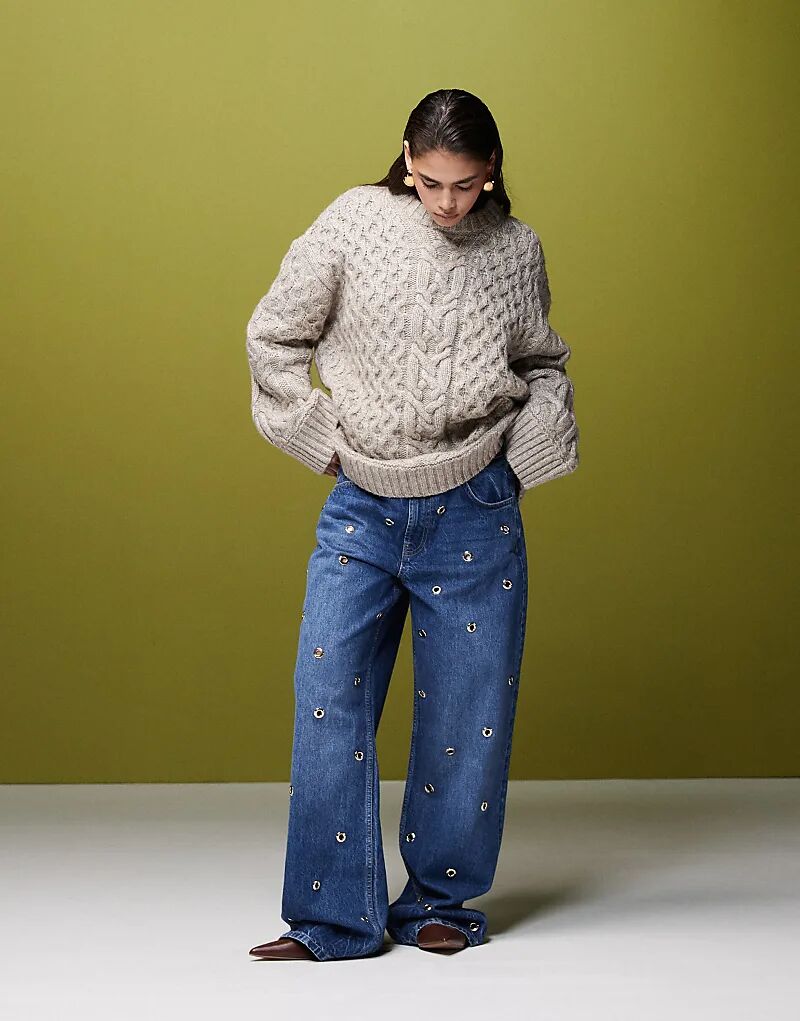 

Премиальные мешковатые джинсы с золотыми люверсами ASOS DESIGN