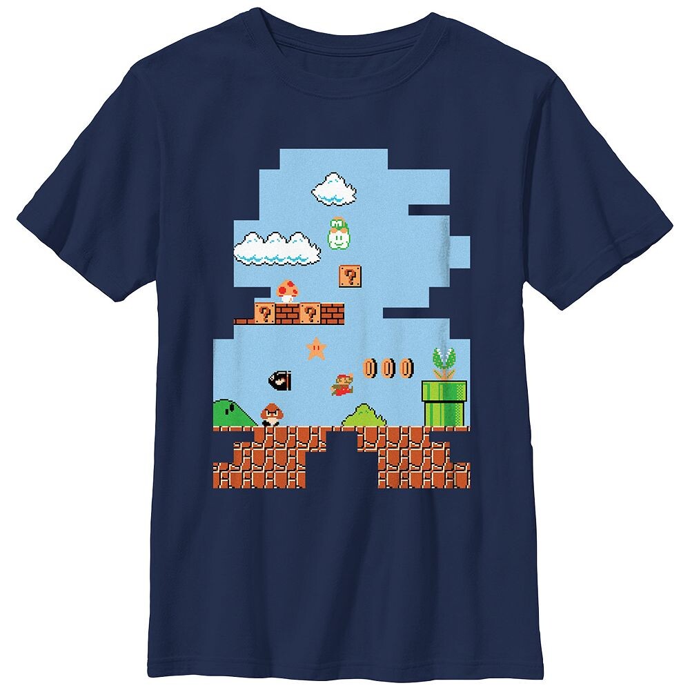 

Футболка с графическим изображением игры Super Mario Bros для NES для мальчиков 8–20 лет Licensed Character, темно-синий