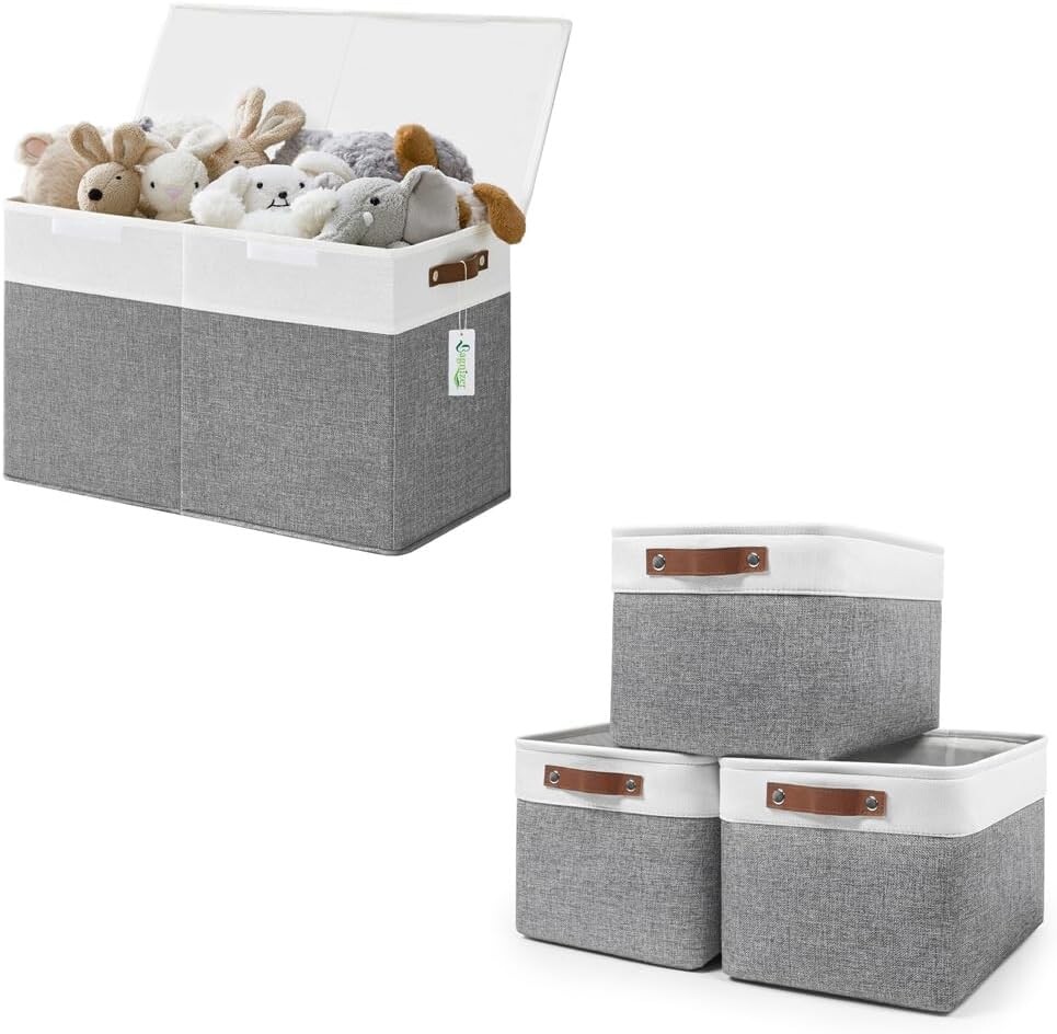 

Большой ящик для хранения игрушек с крышками 25x13x16 + большие тканевые корзины для хранения полок, 3 шт., 15x11x9,5 Bagnizer