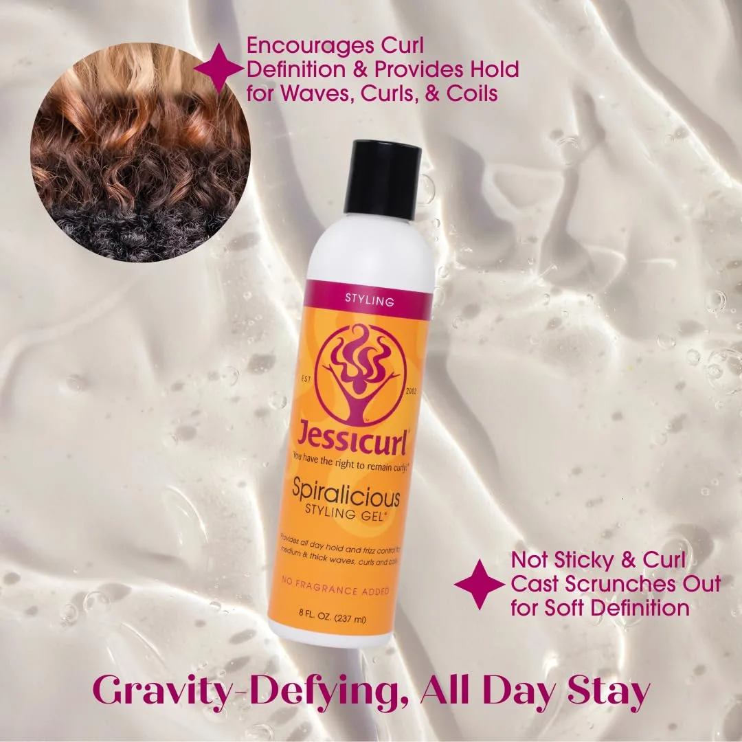 Гель для волос Jessicurl Spiralicious, 237 мл (8 жидких унций) - гель для кудрявых волос и контроля над пушистостью, без отдушек, подходит для всех типов волос. — фото 3