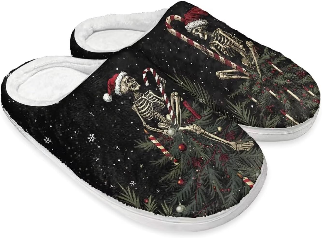 

Праздничные рождественские тапочки для дома, утепленные и мягкие, зимние домашние тапочки для женщин и мужчин Buxolandt, Christmas Skulls Print