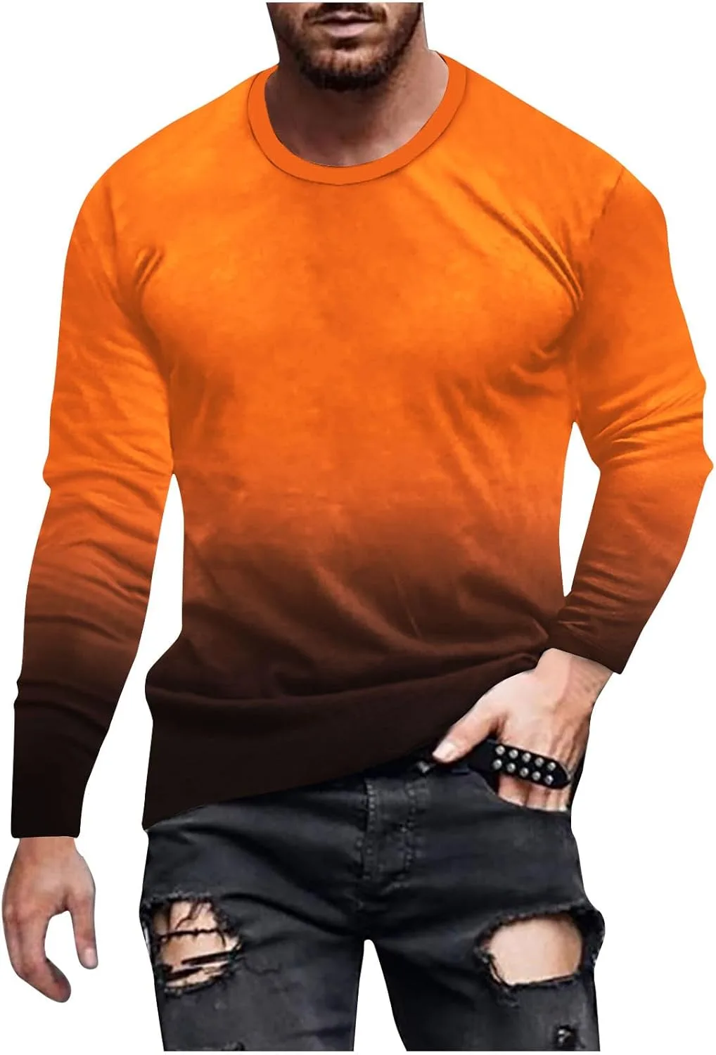 

Мужская футболка с длинным рукавом Casual Ombre Color Loose Fit Graphic Tee