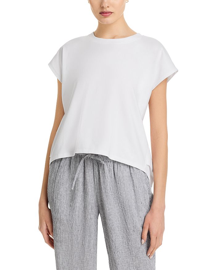 

Хлопковый джерси с растяжкой, свободный топ с круглым вырезом Eileen Fisher, белый